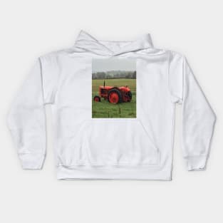 Vintage Red Tractor in a Field Kids Hoodie